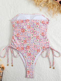 2026 Sexy Drawstring High Cut Swimsuit One Piece Printed Swimwear Women Bathers Bathing Swimming Swim Suit Female Beachwear