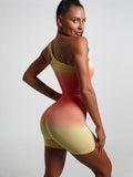 Seamless Tight Yoga Sets Sports Fitness Gradient Single Shoulder Bra High Waist Hip Lifting Pants Suits Wokout Gym Running Sets