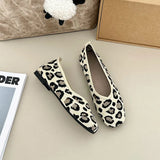 Leopard Color Square Toe Knitted Loafers Women Leisure Flat Shoes Soft Bottom Shallow Ballet Flats Casual Slip on Boat Shoes