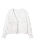 Foridol Heart Embroidery White Cotton Women Blouse Bowknot Spring Summer Lantern Sleeve Casual Shirt V Neck Loose Chic Blusa