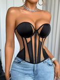 Mesh Thin Corset Sexy Erotic Tight Corset Fishbone Top Casaul Transparent Off-the-shoulder Pure Desire Elegant Top Charming 6EX2