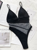 2026 Sexy One Piece Swimsuit Swimwear Women Black Perspective Mesh V-neck One-piece Bathing Suit Beachwear Maillot De Bain Femme