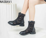 Women White Gladiator Ankle Boots Round Toe Square Heel  Breathable Mesh Large Size 34-45 Sweet Princess Cool Sandals Boots New