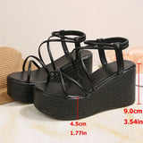 2026 New Chunky Platform Gladiator Sandals Women Gold Elastic Band Wedge High Heel Sandals Woman Plus Size 43 Summer Sandles