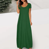 Casual Dresses For Teens Fashion Clothes Women Leisure Solid Color V Neck Short Sleeve Long Dress Casual Loose Sundress 2025