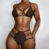 2025 Sexy Halter Strappy Metal Rings Bikini Women Swimwear Female Swimsuit Two-pieces Bikini set High Cut Bathing Suit Swim Lady