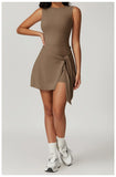 Tennis Dress Slim Tennis Dresses Woman Home Clothing Simple Style Casual Bodycon Mini Sleeveless Solid Color Leace-up Vestidos