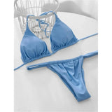 Wrinkled High Cut Mini Micro Thong Bikini Women Swimwear Female Swimsuit Two-pieces Bikini Set Halter Bather Bathing Suit Swim