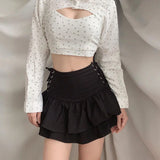 Streetwear Mall Goth Skirt Women Harajuku Y2k E-girl High Waist Bandage Mini Skirt Dark Gothic Punk Emo Alt Club Wear