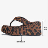 Vintage Y2K Leopard Flip&Flops Sandal Summer Chunky Platform Sandals Women Slipper Wedges Slides 8cm High Heels Shoes Mules