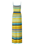 Women’s Bohemian Style Striped Two Piece Outfits Spaghetti Strap Tank Tops and Long Skirt Sets Summer Beach Street Wear