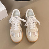 Silver Patchwork Platform Sneakers Women Thick Bottom Lace Up German Training Shoes Woman Spring Autumn Korean Non Slip Flats