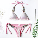 Sparkling Shiny Sequins Rhinestone Diamond Bikini Women Swimwear Female Swimsuit Two Pieces Bikini Set Halter Bathing Suit Swim