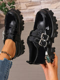 Platform Women's Punk High Heels Loafers Shoes Big Size 45 46 47 Buckle Black Thick Sole Heeled Punk Shoes Ladies 2026 Spring