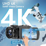 56MP 4K Digital Video Camera 18X Infrared Night Vision Vlogging Camcorder 3.0 inch Touch Screen Youtube Livestream WIFI Webcam