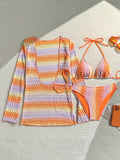 Print With Long Sleeve Cover Up Bikini Women Swimsuit Female Swimwear Three-pieces Bikini Set Bather Bathing Suit Swim Beachwear