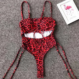 Splicing High Cut Out One Piece Swimsuit Women Tassel Swimwear Female Sexy Bathing Suit String Leopard Bikini 2025 Monokini Lady