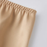 Women Summer Solid Color Satin Skirt Low Elastic Waist Lace Patchwork Hem Casual Loose Going Out Mini Skirts