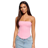 Women Solid Color Tube Tops Slim Tie Back Off Shoulder Sleeveless Crop Trendy Summer Tops Streetwear
