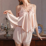 Elegant Strap Padded Sexy Loungewear Set Camisole And Shorts Two-piece Set Bowknot Pajamas For Women Summer Style Charming BE8K