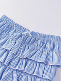 Women’s Layered Ruffle Bloomer Shorts Elastic Waist Little Bow Front Plaid Print Shorts Summer Bottoms