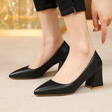 Zoki 2025 Thick Heels Basic Pumps for Women Solid Color Pointed Toe High Heel Office Shoes Woman Shallow Plus Size Pumps 35-42