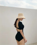 New Korea Sexy Mesh Cut Hollow Out High Waist Swimsuit Lady Monokini One Piece Swimwear Women Swim Bath Suit