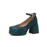 2026 Spring Style Suede Women's Thick-Soled High Heels with Ankle Buckles Women's High Heels Sizes 34 - 48