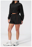 Summer Sun Protection Yoga Suit Women Contrasting Colors Long Sleeve Hoodies Top High Waist Shorts Running Fitness Athletic Wear
