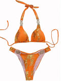 Snake Print Halter Diamond Bikini 2025 Women Swimwear Female Swimsuit Two-piece Bikini Set High Cut Bathing Suit Swim Beach Wear