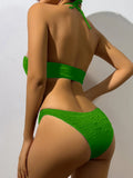 2025 Halter Bandeau Bikini Solid Swimwear Female Sexy Swimsuit Women Bathers Bathing Swimming Swim Suit Beachwear