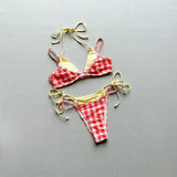 Sexy Polka Dot Plaid Halter Bikini Female Swimsuit Women Swimwear Two-pieces Bikini set Splicing Bather Bathing Suit Swim V8027