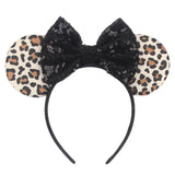 Disney Mickey Mouse Ears Leopard Print Headbands for Girls Baby Women Sequins 5"Bows Hair Accessories Adults Hairbands Kids Gift