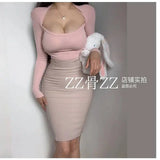 WOMENGAGA Mid Length Skirt For Elegance Apricot Slim Mini Dress Sweet Sexy Korean Women 2023 Skirts High Waist Fashion HGR0
