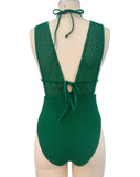 S - XL Deep V Neck Knit Fishnet Mesh One Piece Swimsuit Women Swimwear Female Backless Monokini High Leg Cut Bathing Suit Swim
