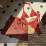 With Fishnet Sarong Skirt Halter Micro Bikini Women Swimwear Female Swimsuit Three-pieces Bikini Set Bathing Suit Swim Beachwear