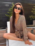 Marthaqiqi Fashion Ladies Nightgowns Suit Turn-Down Collar Robe Lace Up Pajama Long Sleeve Sleepwear Shorts Printing Nightie Set