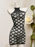 Sexy Cover Up Hollow Out Fishnet Dress without Inside Bikini Sets Summer Holiday Elastic Mini Bodycon Black Dress Free Size