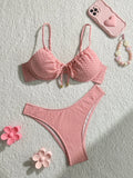 Sexy Pink Bikini Set 2026 Women Front Tie Push Up Underwire Bra Thong Swimsuit Summer Bathing Suit Holiday Two Piece Swimwear