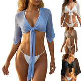 Women Crochet Knit Beach Cover Up Skirt Tie Side Holllow Out Mesh Mini Skirt Bow Knot Swimsuit Coverup Summer Vacation Beachwear