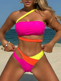 Splicing Asymmetric One Shoulder Bikini Women Swimsuit Female Swimwear Two-pieces Bikini Set Bandeau Bather Bathing Suit Swim