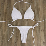 Women Thong Bikini Set Side Tie Sexy Swimsuit Bandage Style Brazilian Swimwear Woman Clothing Red/Blue/Black/White/Wine Red/Pink
