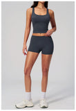 Gym Women Yoga Sets Women Brushed Square Neck Slim Sports Tank Top Fitness Suit Outwear Running High Waist Shorts Tracksuit
