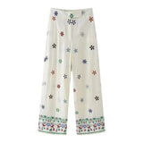 Foridol Floral Embroidery Women Shirt Pants Set Linen 2 Pcs Outfit Female Matching Set Wide Leg Pants Suit 2025 Casual Set