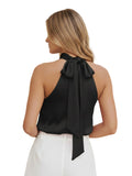 Women's Summer Halter Tank Tops Stylish High Neck Bow Tie Back Sleeveless Solid Color Going Out Vest