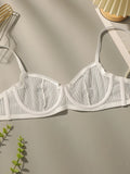 Solid color transparent lace stripe 2-piece set paired with sexy thong new women's underwear set girls Lingerie