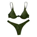 Sexy Underwire Bikini 2024 Mujer Women Solid Red Push Up Bra Thong Swimsuit Halter V Neck Bathing Suit Mini Micro Thong Swimwear
