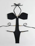 Extreme String Mini Micro Thong Women Swimwear One Piece Swimsuit Female Metal Beads Monokini Halter Bathing Suit Swim Bodysuit