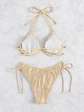 2026 Halter String Bikini Solid Push Up Swimsuit Women Sexy Swimwear Female Bathers Bathing Swimming Swim Suit Beachwear