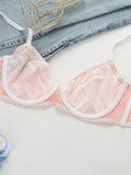 New Women's Underwear Set Lace Pink Flower Sexy Ultra Thin Underwear 2-piece Set Bra And Thongs Push Up Bra MR2643